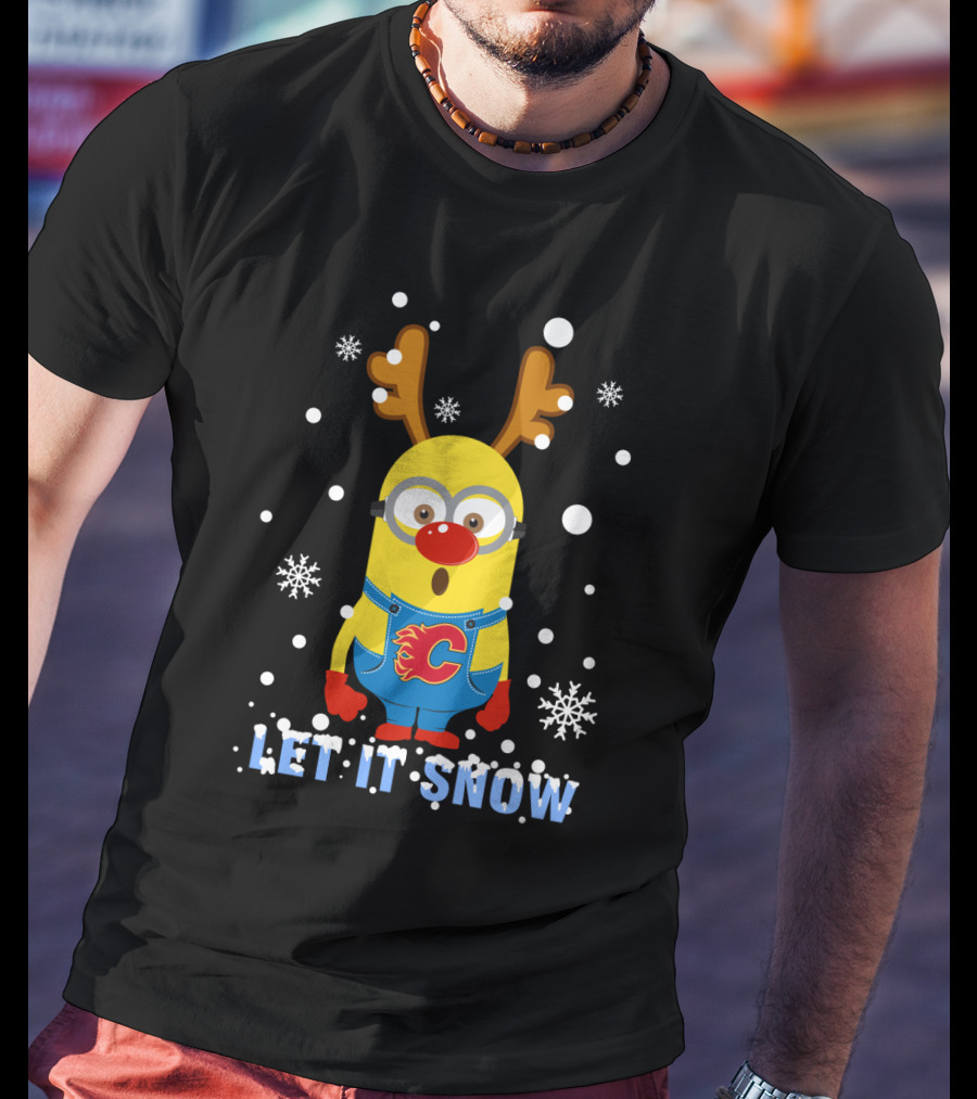 Calgary Flames Minion Xmas Let It Snow Hockey Fans T-Shirt