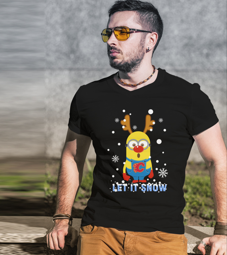 Calgary Flames Minion Xmas Let It Snow Hockey Fans T-Shirt