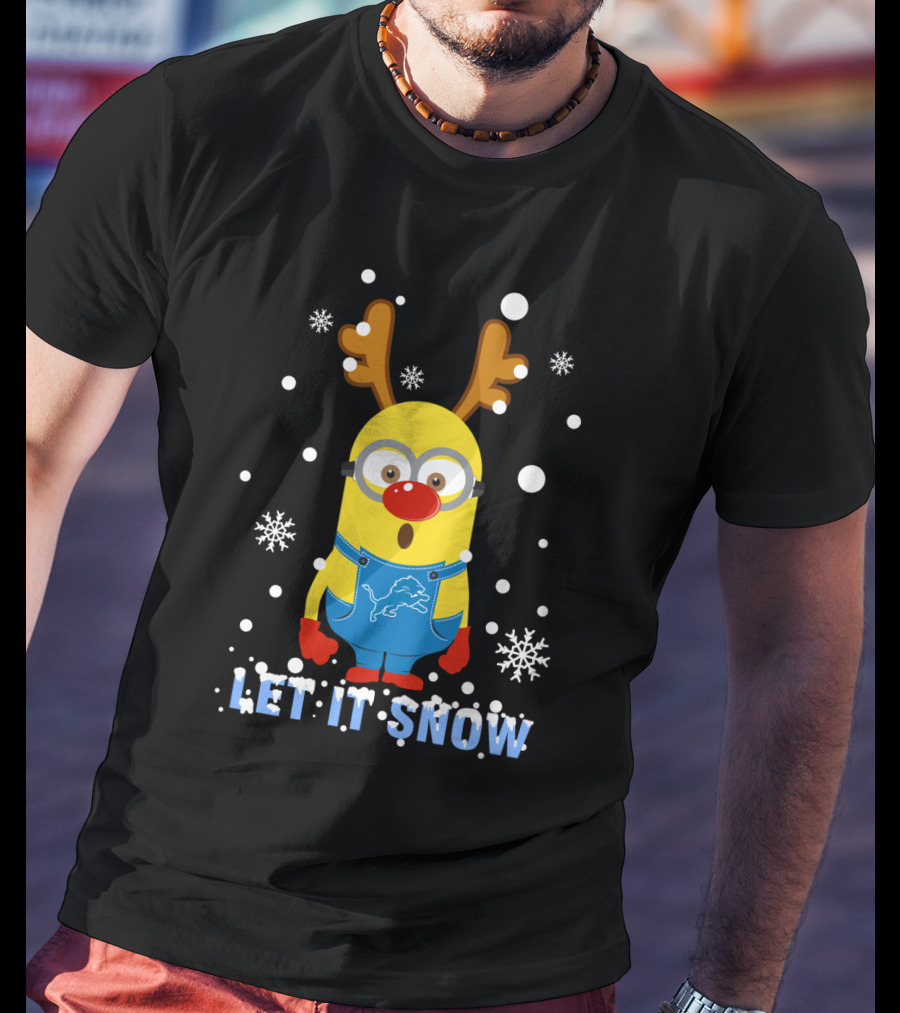 Let It Snow Xmas For Detroit Lions And Minion Fans T-Shirt