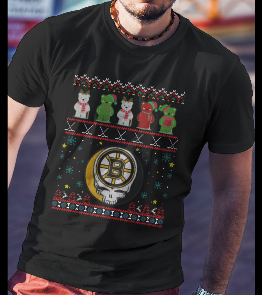 Boston Bruins Grateful Dead Bears Ugly Christmas T-Shirt