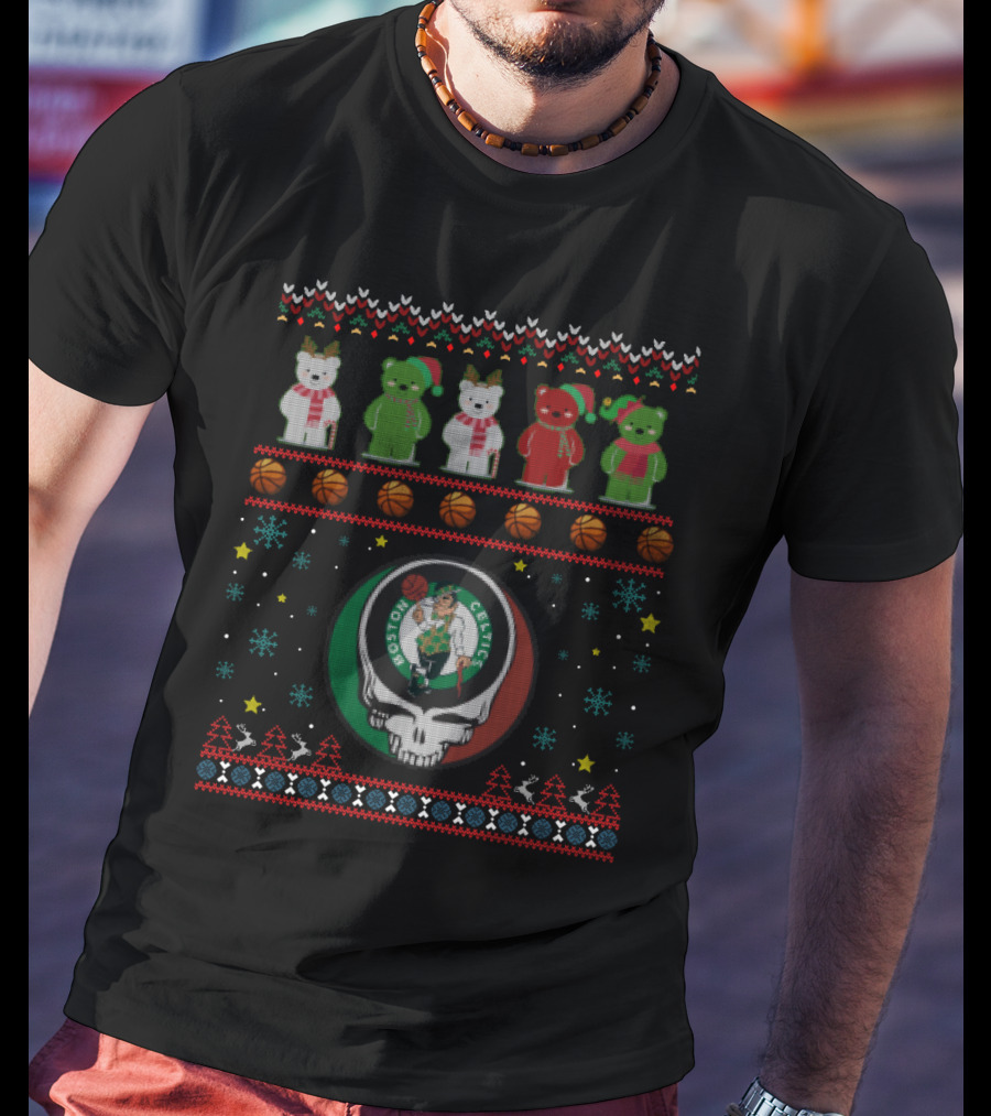 Boston Celtics Grateful Dead Bears Christmas T-Shirt