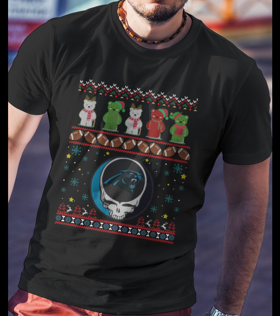 Carolina Panthers Grateful Dead Bears Christmas T-Shirt