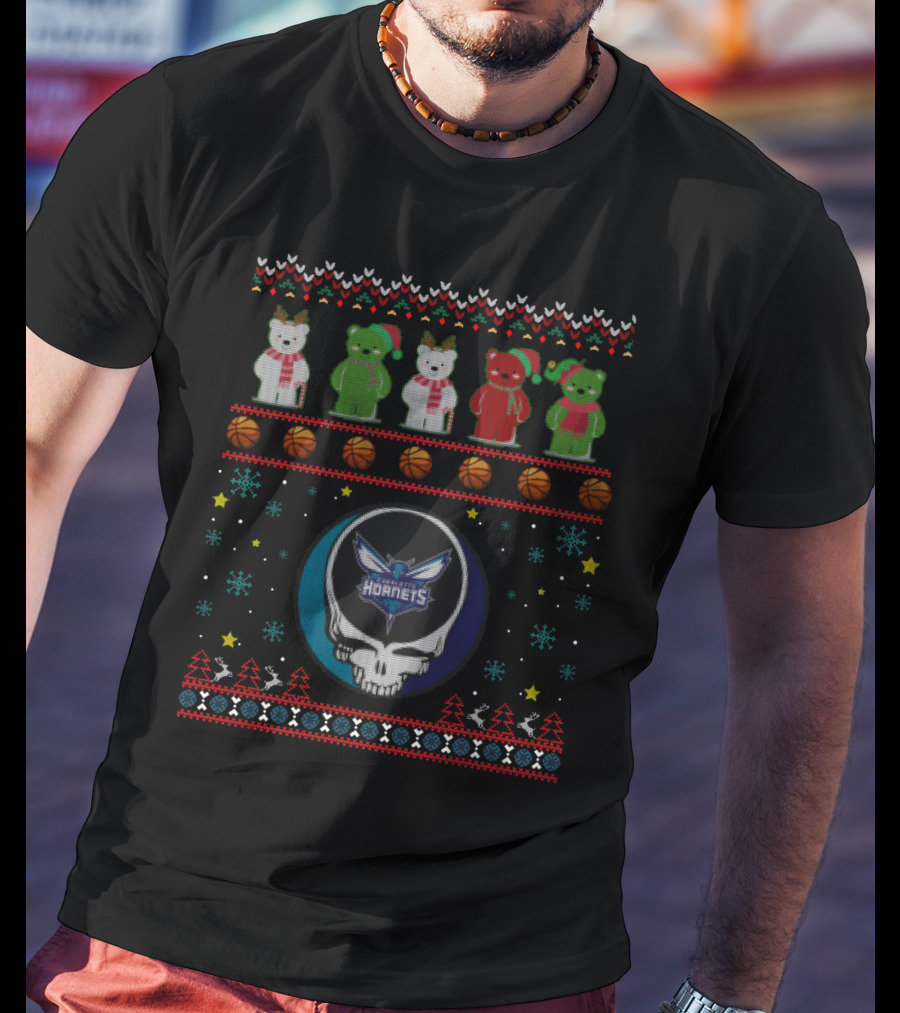 Charlotte Hornets Grateful Dead Bears Christmas T-Shirt
