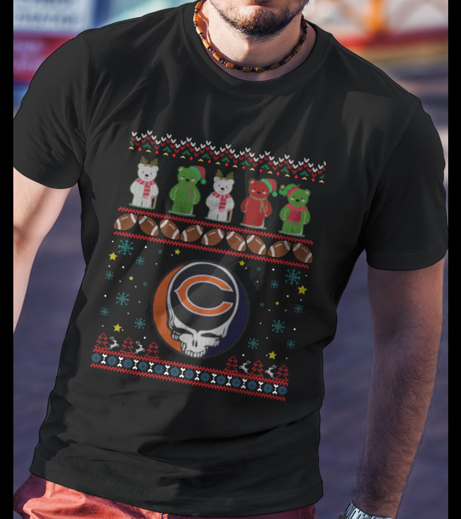 Chicago Bears Grateful Dead Bears Xmas Football T-Shirt