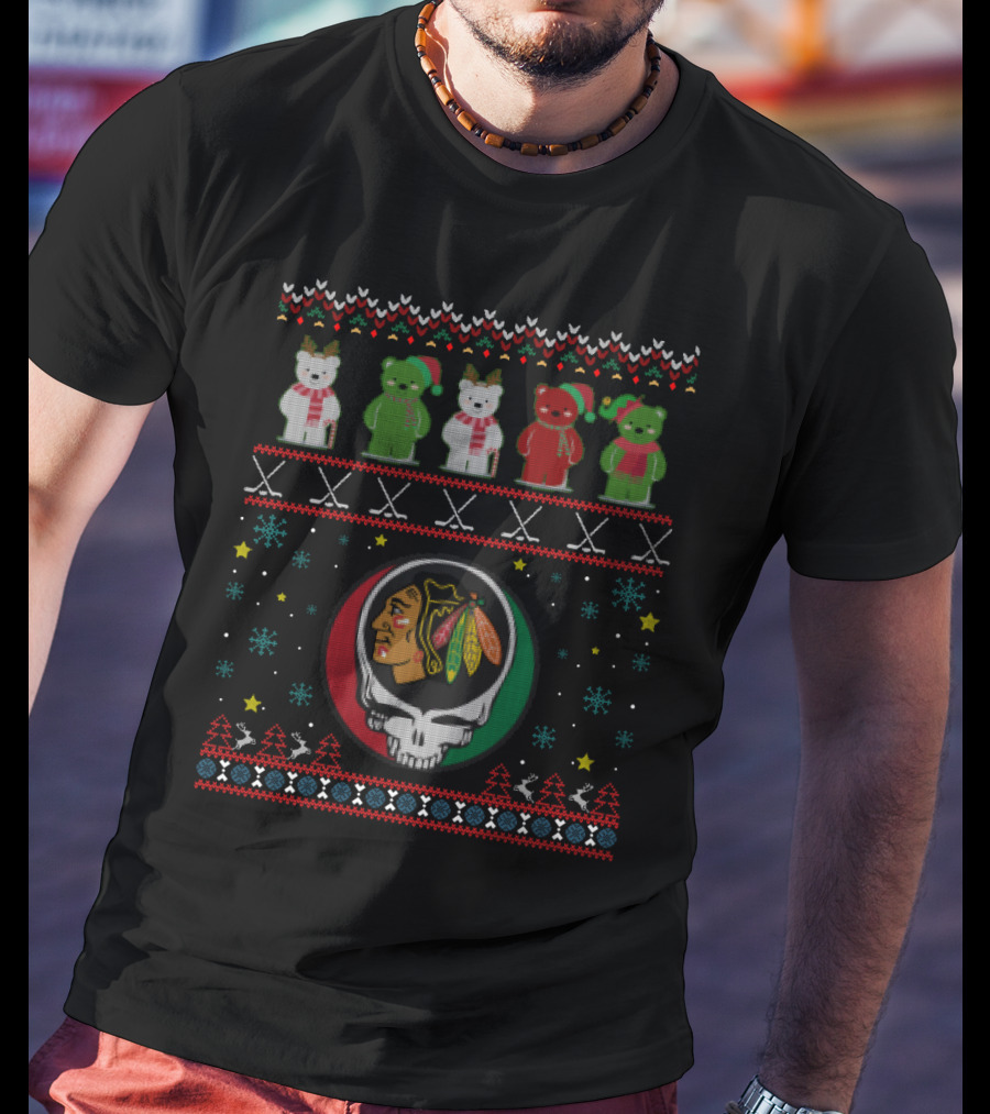 Chicago Blackhawks Grateful Dead Bears Holiday T-Shirt