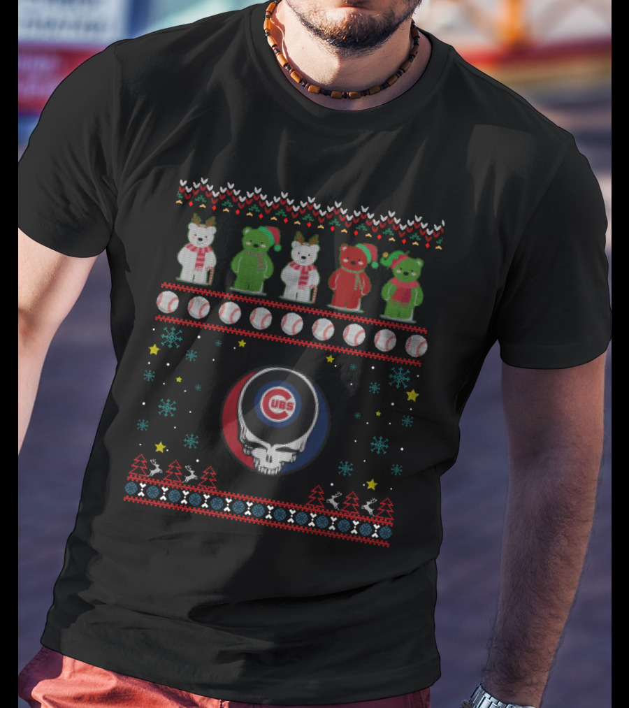 Chicago Cubs Grateful Dead Bears Skull Baseball Christmas T-Shirt