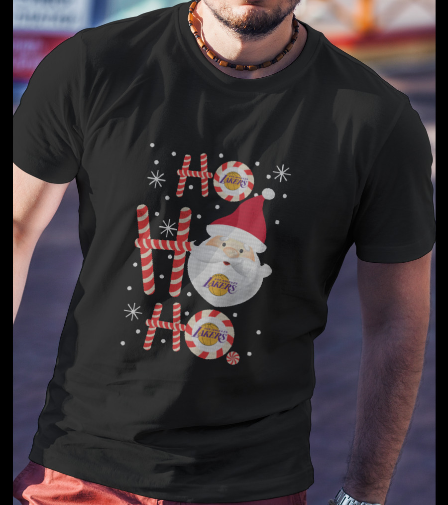 Ho Ho Ho Los Angeles Lakers Santa Themed Xmas T-Shirt