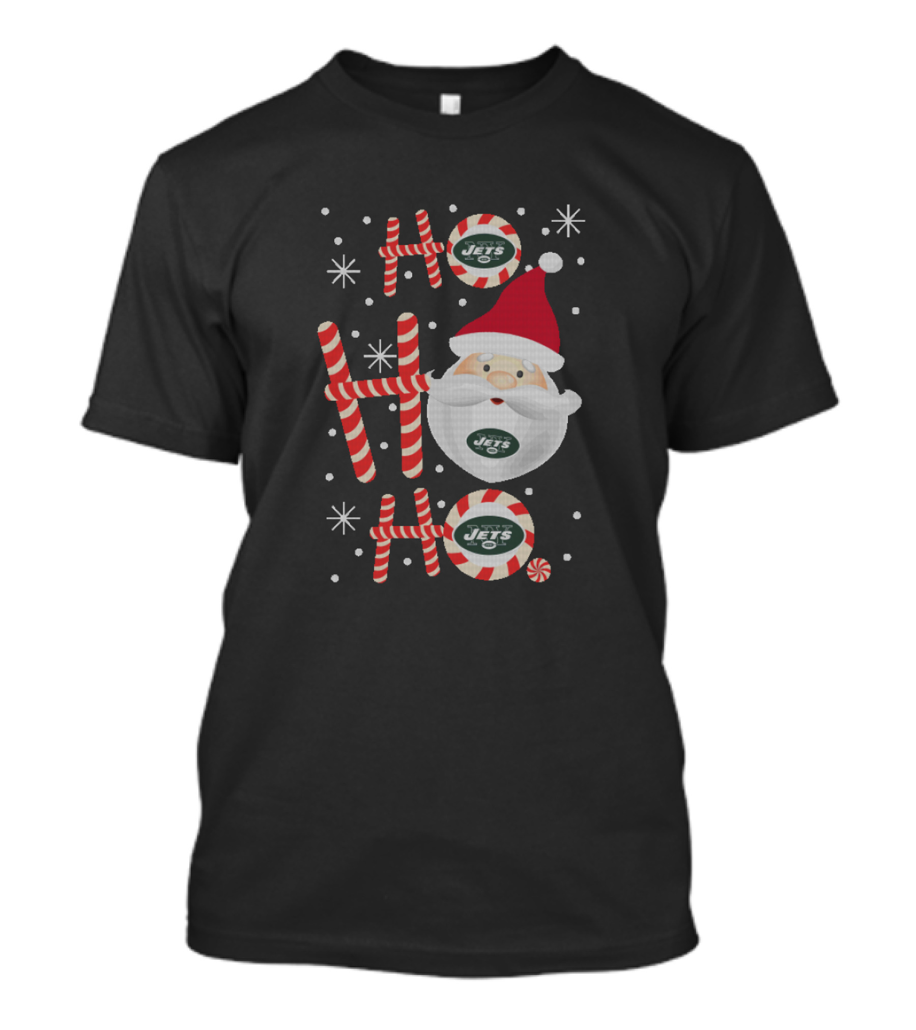 Ho Ho Ho Xmas New York Jets Santa Fan Peppermint Football Holiday T-Shirt