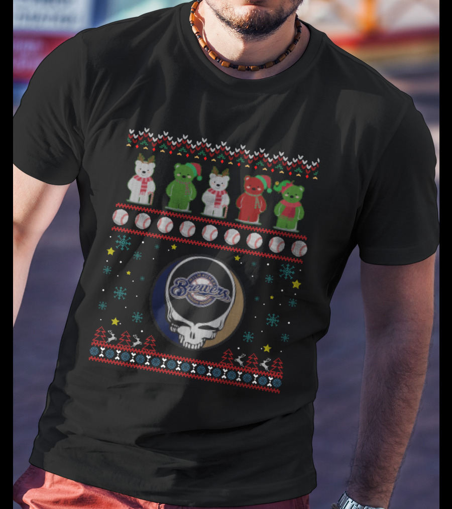 Milwaukee Brewers Grateful Dead Bears Christmas Baseball T-Shirt