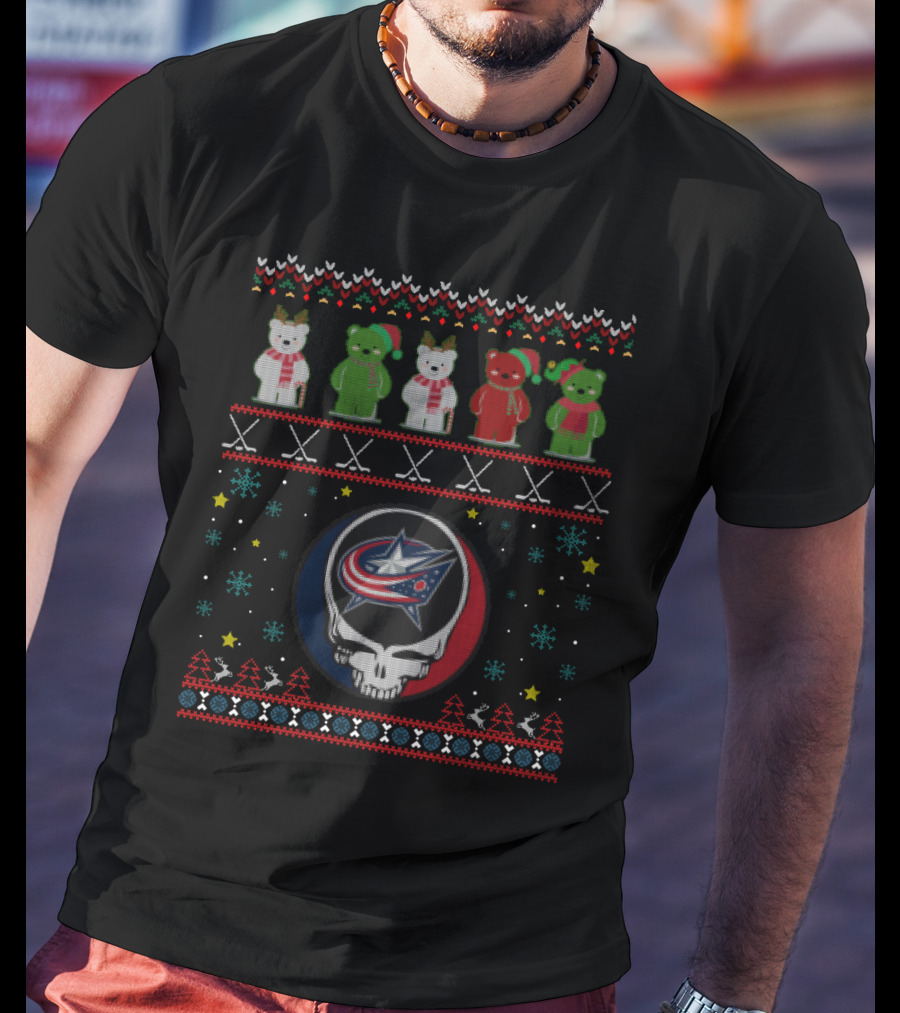 Columbus Blue Jackets Grateful Dead Bears Festive Skull T-Shirt
