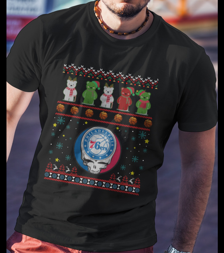 Philadelphia 76ers Grateful Dead Bears Christmas T-Shirt