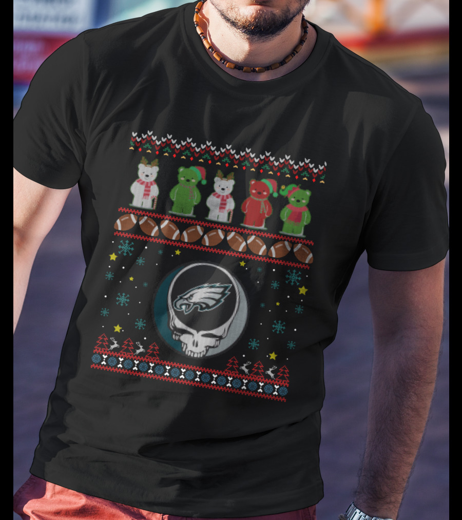 Philadelphia Eagles Grateful Dead Christmas Bears Football Festive T-Shirt