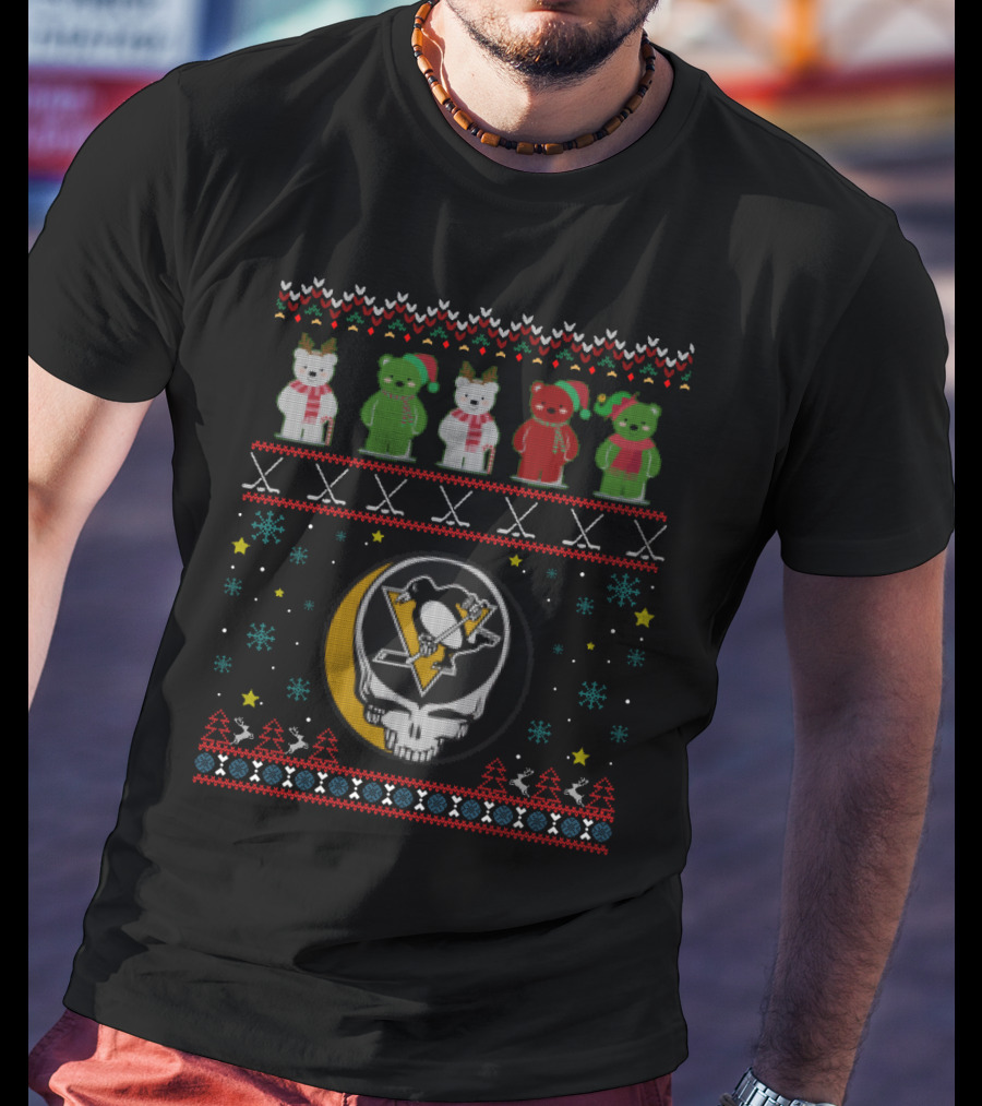 Pittsburgh Penguins Grateful Dead Bears Holiday Sweater Mashup T-Shirt