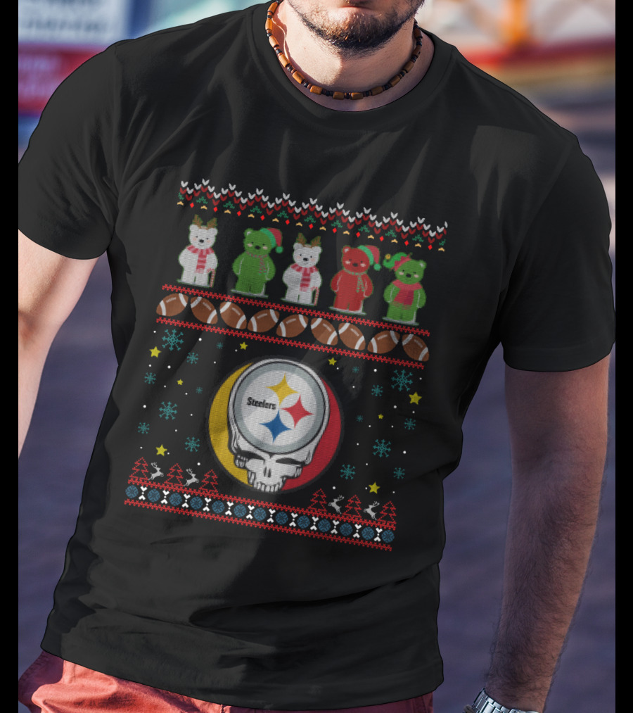 Pittsburgh Steelers Grateful Dead Bears Christmas Holiday T-Shirt