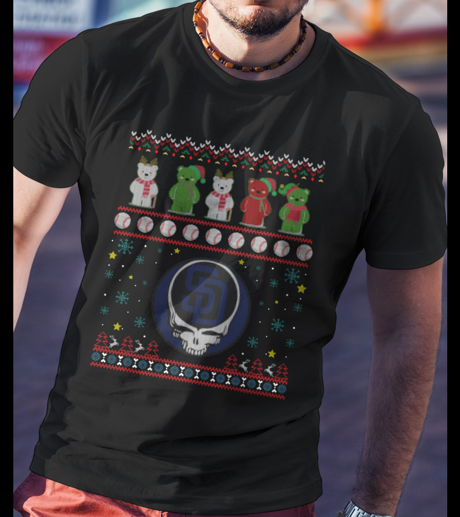 San Diego Padres Grateful Dead Bears Ugly Christmas T-Shirt