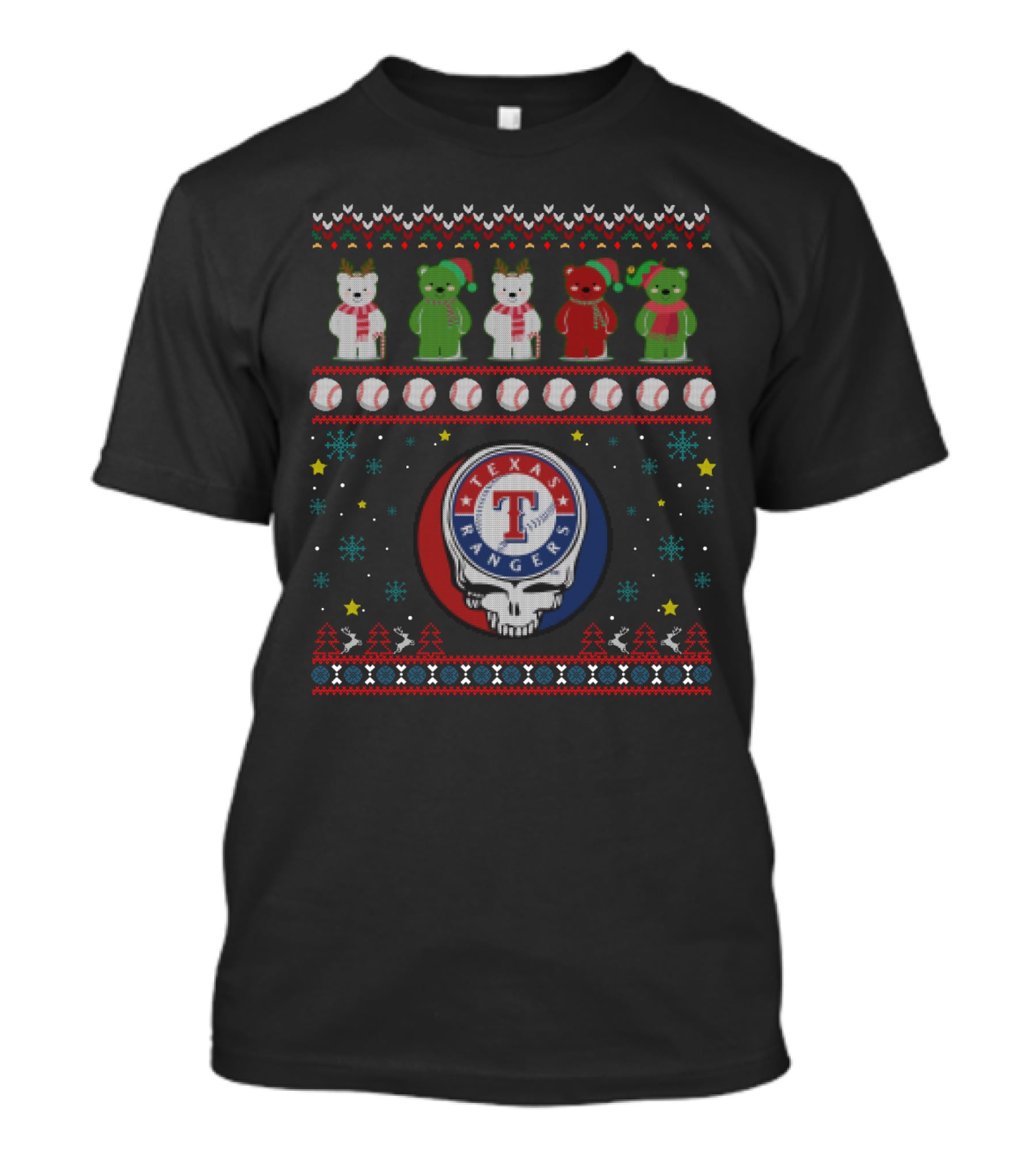 Texas Rangers Grateful Dead Bears Holiday Baseball Fusion T-Shirt