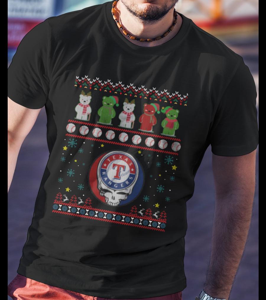 Texas Rangers Grateful Dead Bears Holiday Baseball Fusion T-Shirt