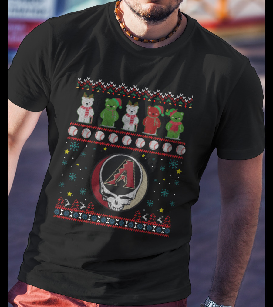 Arizona Diamondbacks Grateful Dead Bears Baseball Festive Crossover T-Shirt