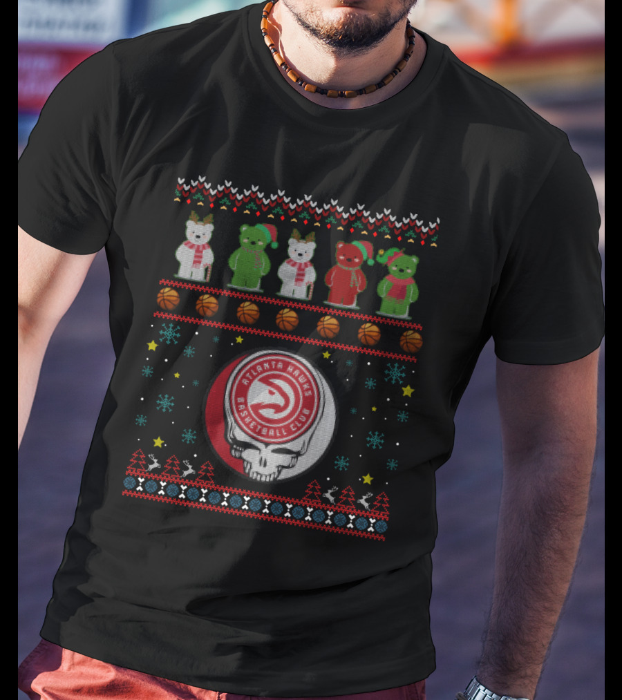 Atlanta Hawks Basketball Club Grateful Dead Bears Christmas T-Shirt