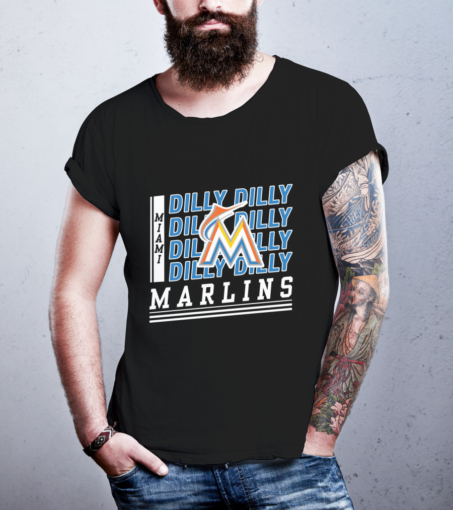 Miami Marlins M Logo Dilly Dilly Baseball Catchphrase T-Shirt
