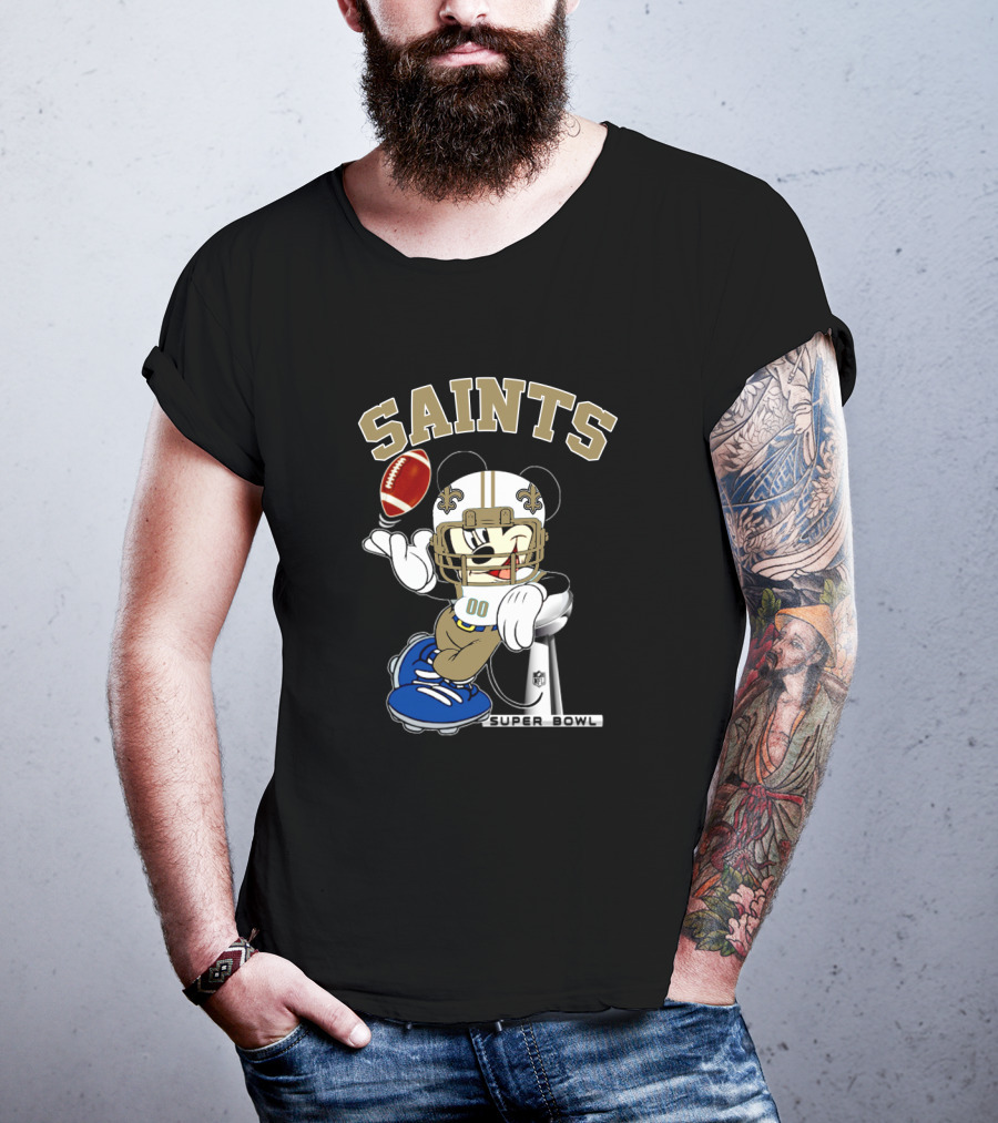 New Orleans Saints Mickey Mouse Nfl Super Bowl Football T-Shirt