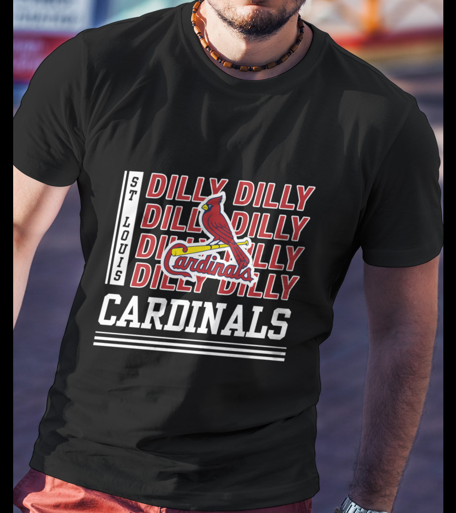 St Louis Cardinals Dilly Dilly Red Bird Logo Cardinals Layered Text T-Shirt