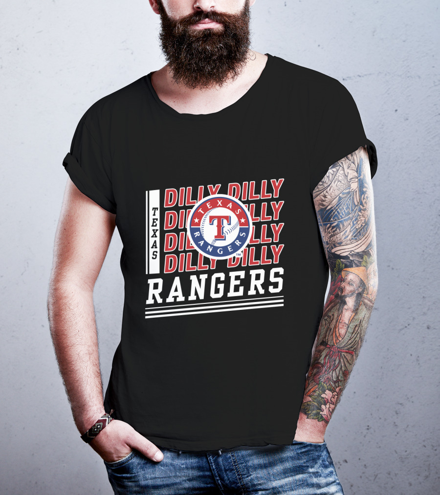 Texas Rangers Dilly Dilly Logo Pattern With Baseball T-Shirt