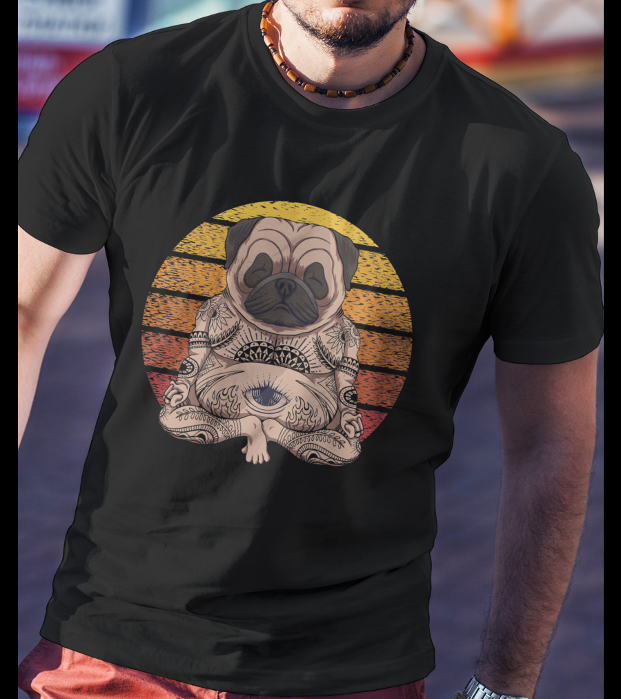 Pug Zen Meditation With Mandala And Third Eye T-Shirt