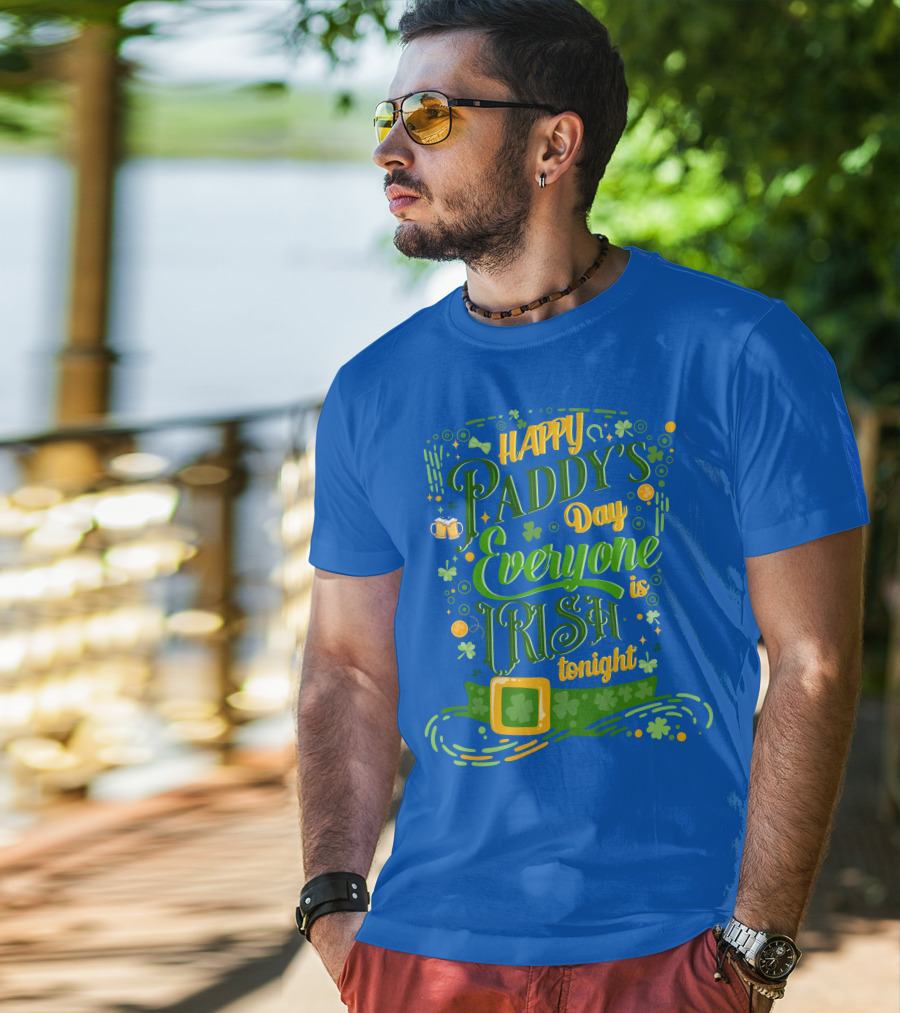 Happy Paddy's Day Everyone Is Irish Tonight Shamrock Hat And Beer Mugs T-Shirt