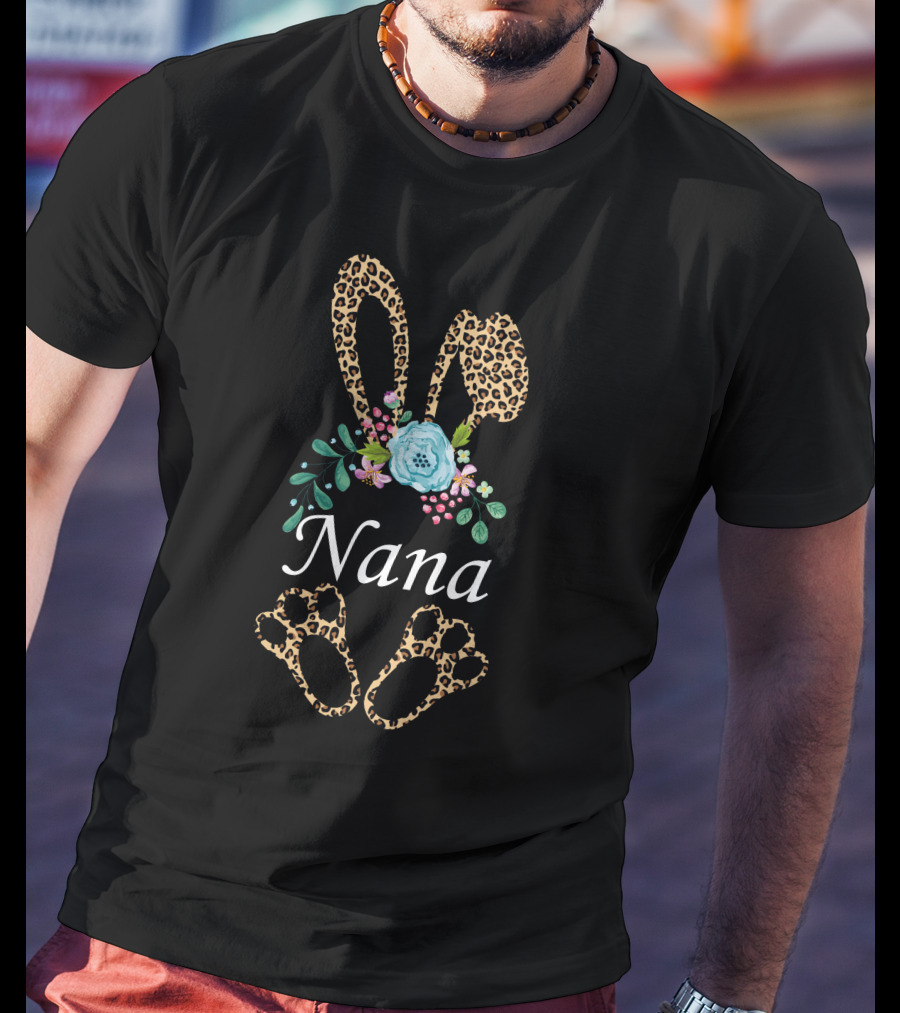 Nana Bunny Easter Flower Leopard Print T-Shirt