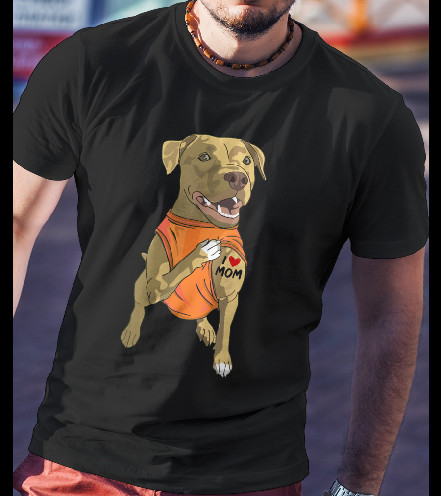 Pit Bull I Love Mom Tattoo T-Shirt