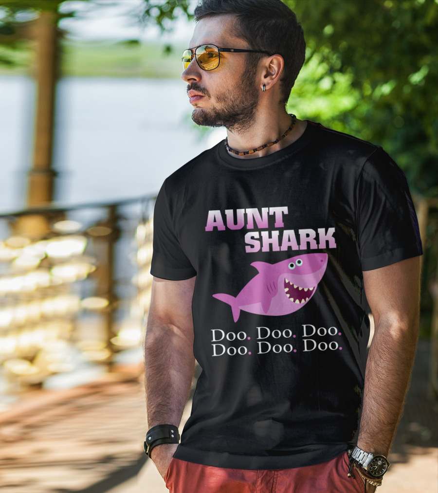 Aunt Shark Doo Doo Doo Featuring Cute Pink Cartoon Shark T-Shirt
