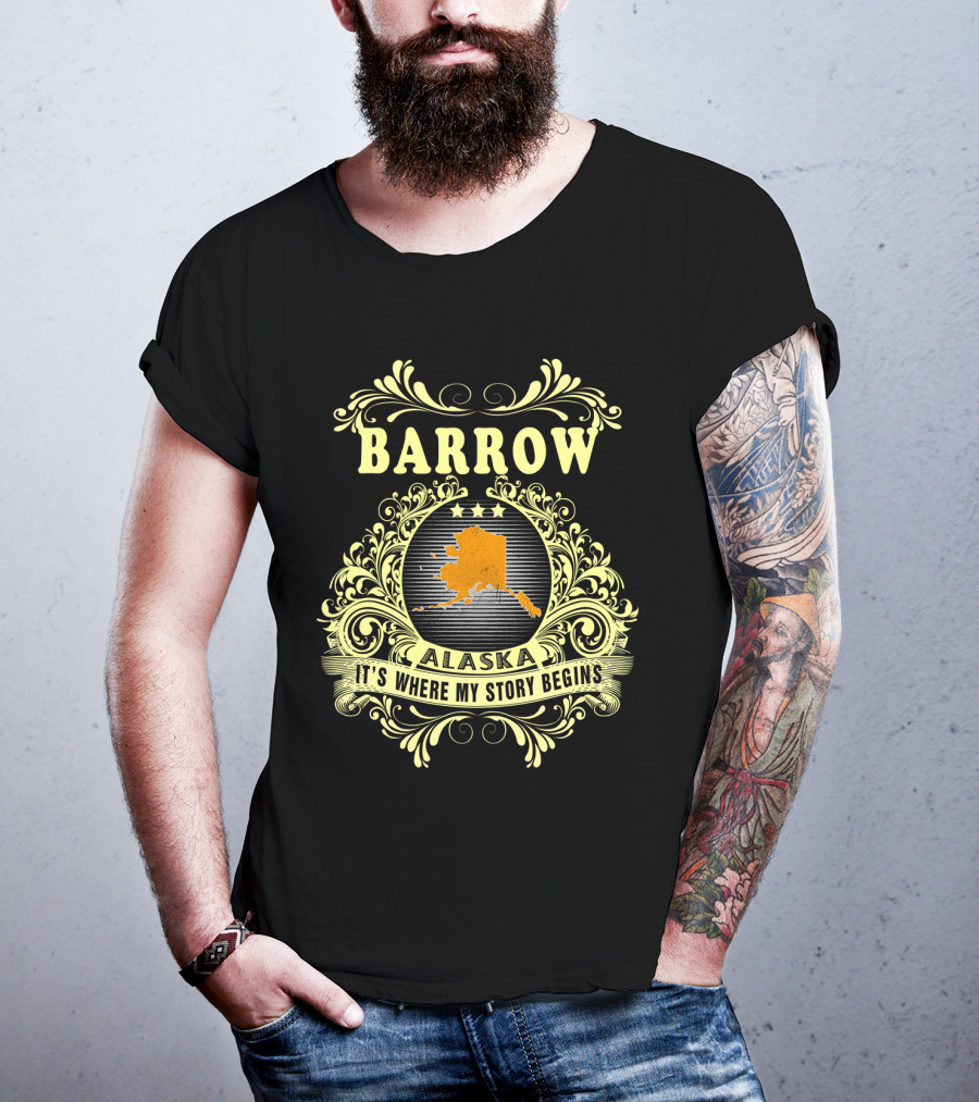 Barrow Alaska It's Where My Story Begins Ornate Map T-Shirt