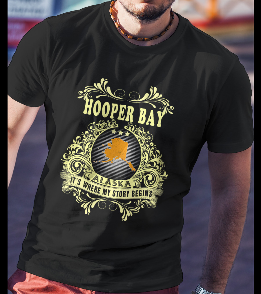 Hooper Bay Alaska It's Where My Story Begins Ornate Alaska Map T-Shirt