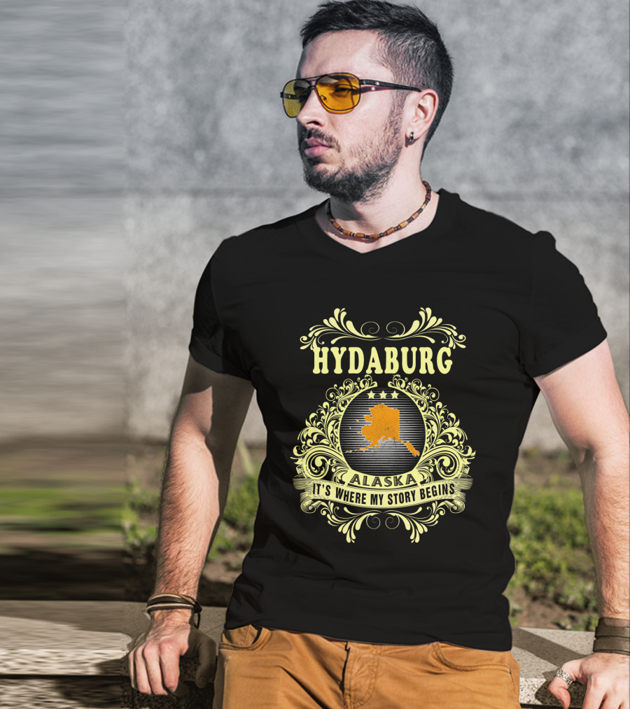 Hydaburg Alaska It's Where My Story Begins Ornate Alaska Map T-Shirt