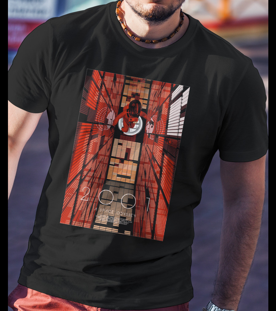 Futuristic Space Exploration In Red Hallway - 2001: A Space Odyssey T-Shirt
