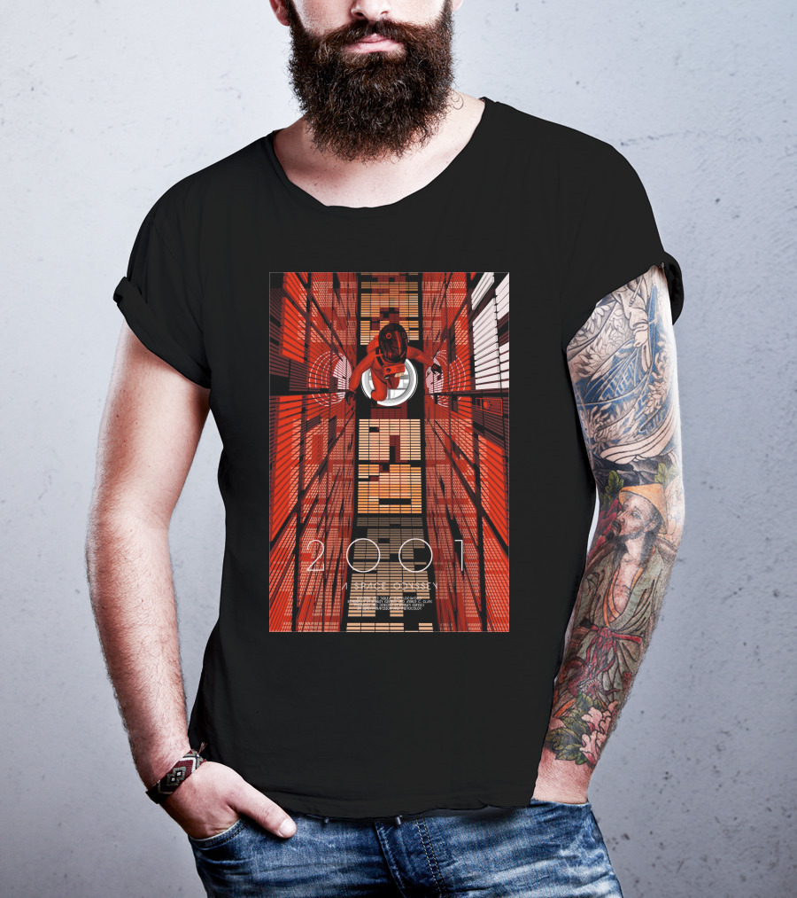 Futuristic Space Exploration In Red Hallway - 2001: A Space Odyssey T-Shirt