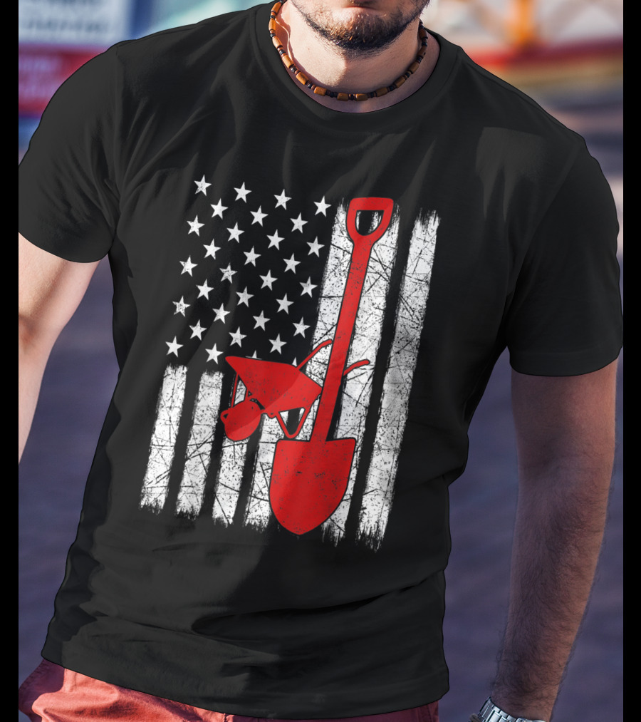American Flag Garden Tools Wheelbarrow Shovel T-Shirt