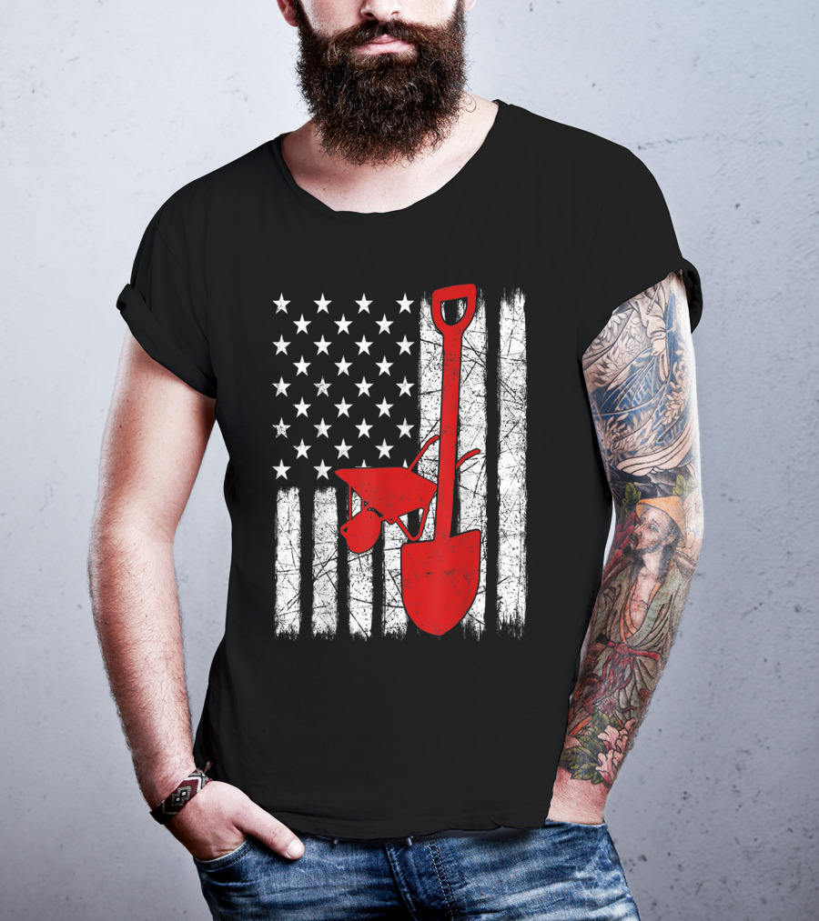 American Flag Garden Tools Wheelbarrow Shovel T-Shirt