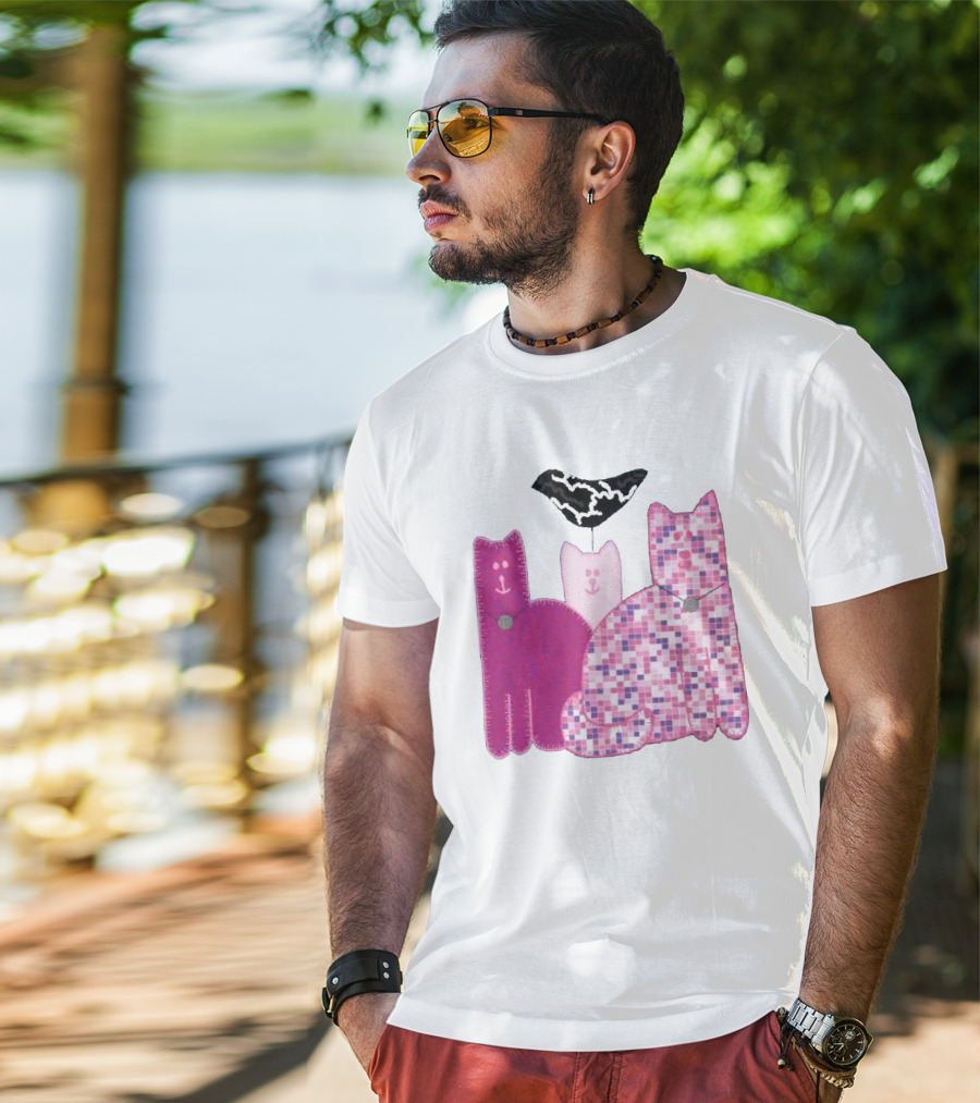Miranda Sings Cat Trio With Pixel Pink Pattern And Black Collar T-Shirt