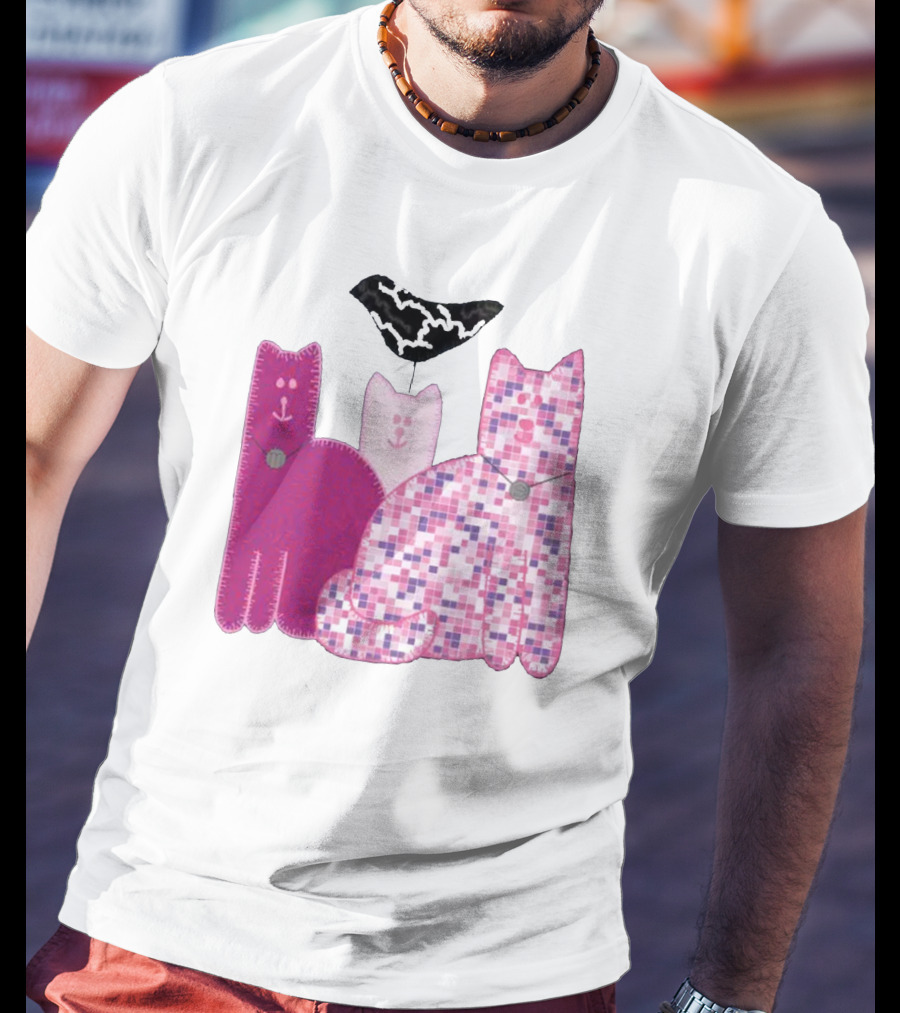 Miranda Sings Cat Trio With Pixel Pink Pattern And Black Collar T-Shirt