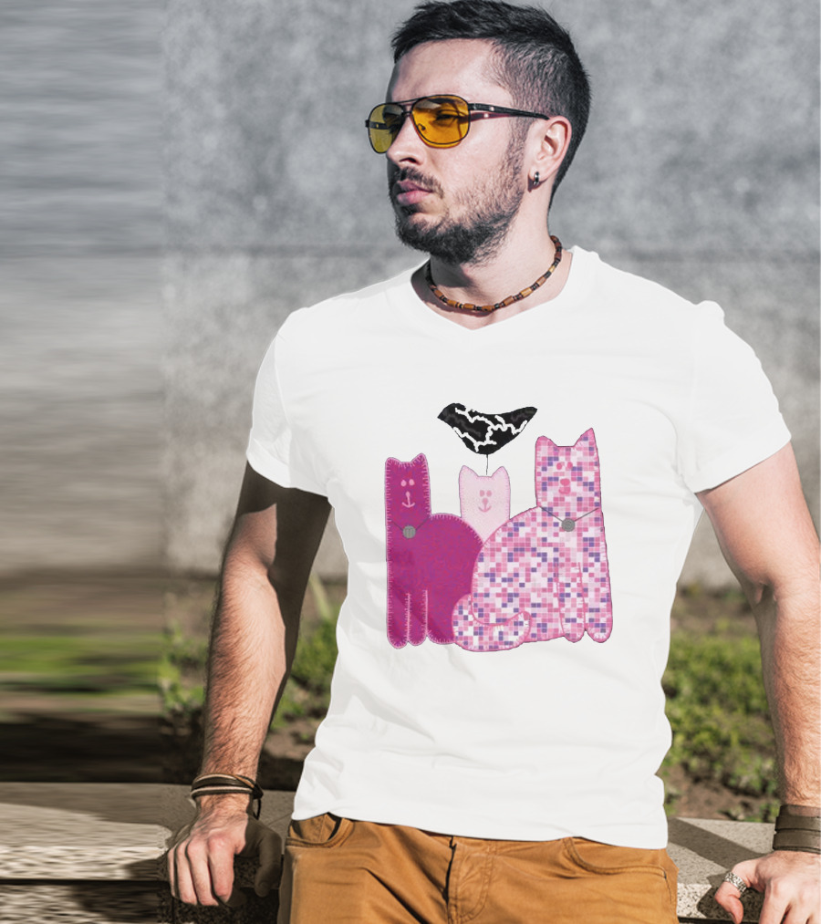 Miranda Sings Cat Trio With Pixel Pink Pattern And Black Collar T-Shirt