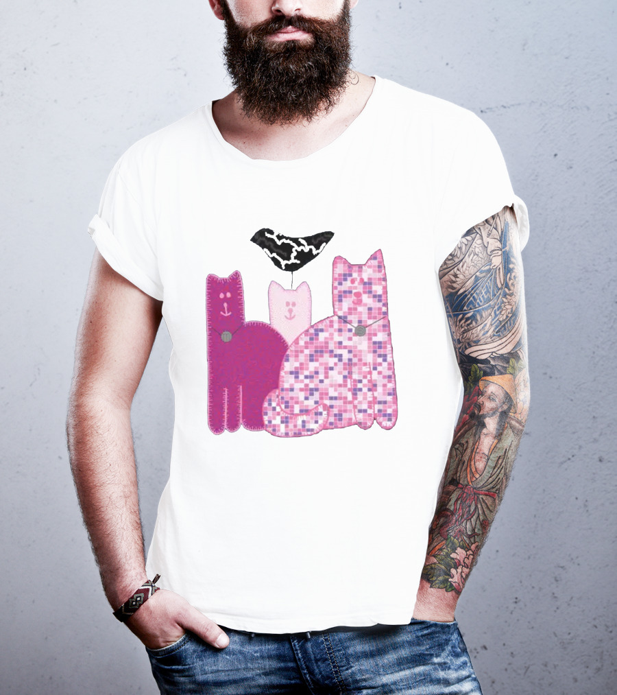 Miranda Sings Cat Trio With Pixel Pink Pattern And Black Collar T-Shirt