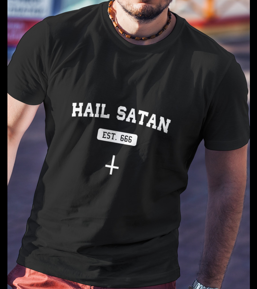 Hail Satan Est 666 Inverted Cross T-Shirt