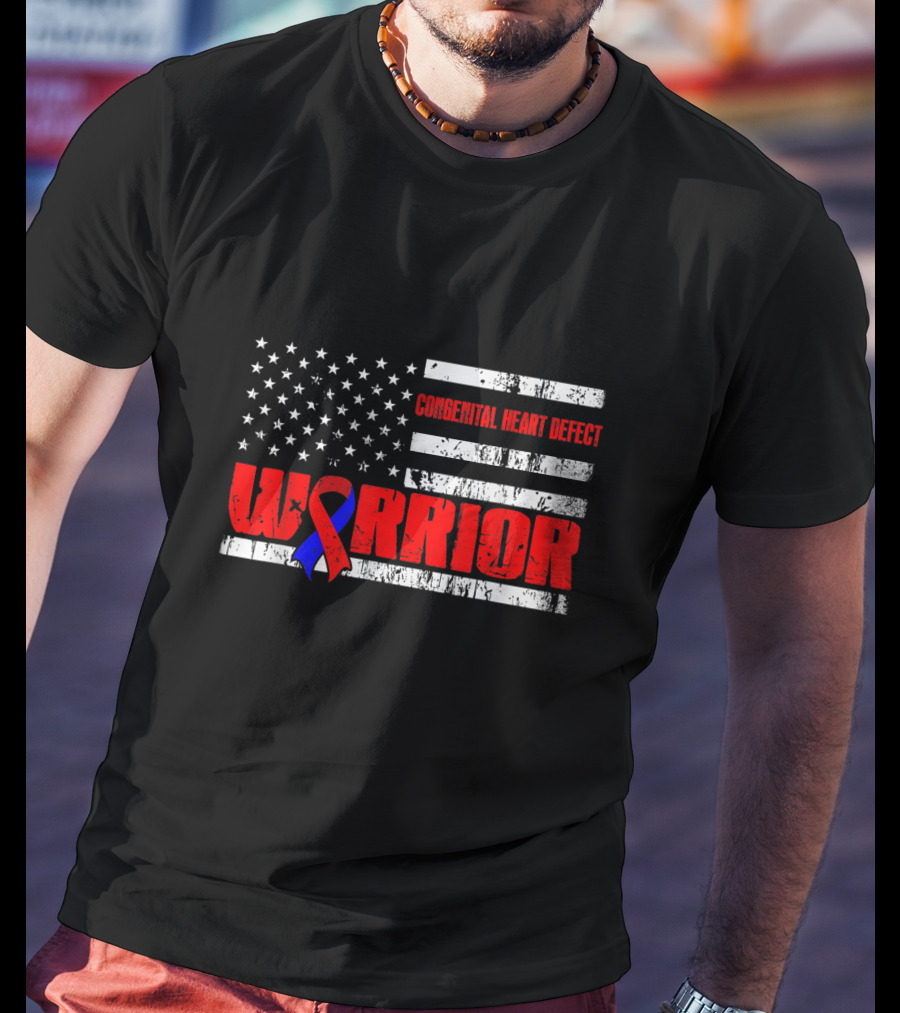 Congenital Heart Defect Warrior USA Flag Awareness T-Shirt