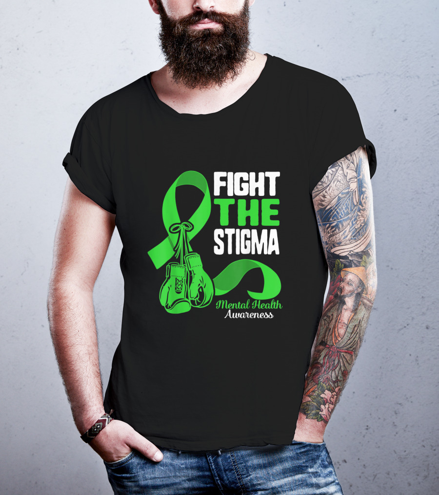 Fight The Stigma Mental Health Awareness Green Ribbon Boxing Gloves T-Shirt