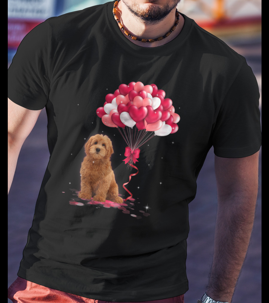 Goldendoodle Puppy With Heart Balloons T-Shirt
