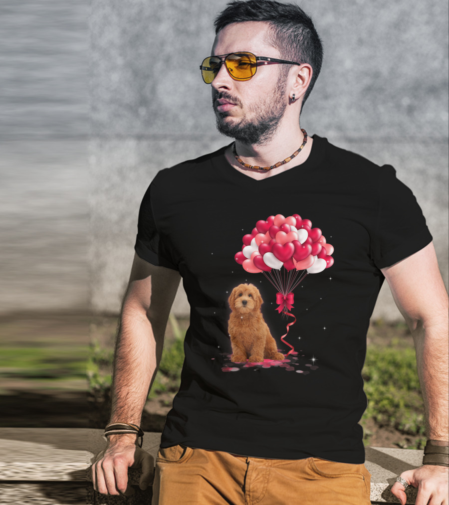 Goldendoodle Puppy With Heart Balloons T-Shirt