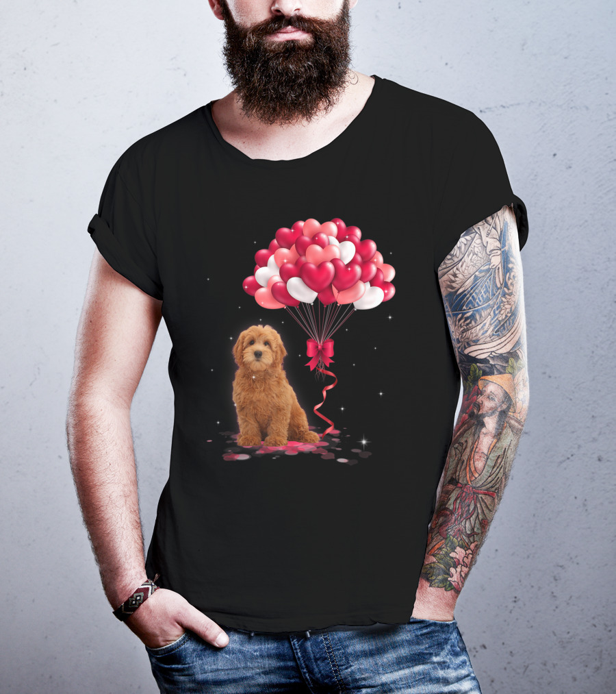 Goldendoodle Puppy With Heart Balloons T-Shirt