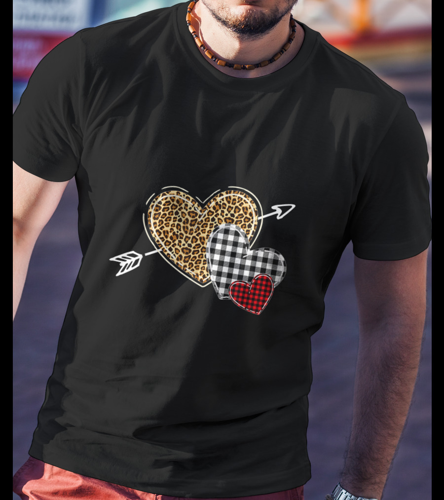 Leopard Buffalo Plaid Heart Valentine Day Arrow T-Shirt